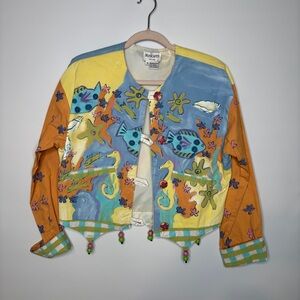Vintage Silkscapes Maryland Hand Painted Colorblock Sealife Jacket Size Medium